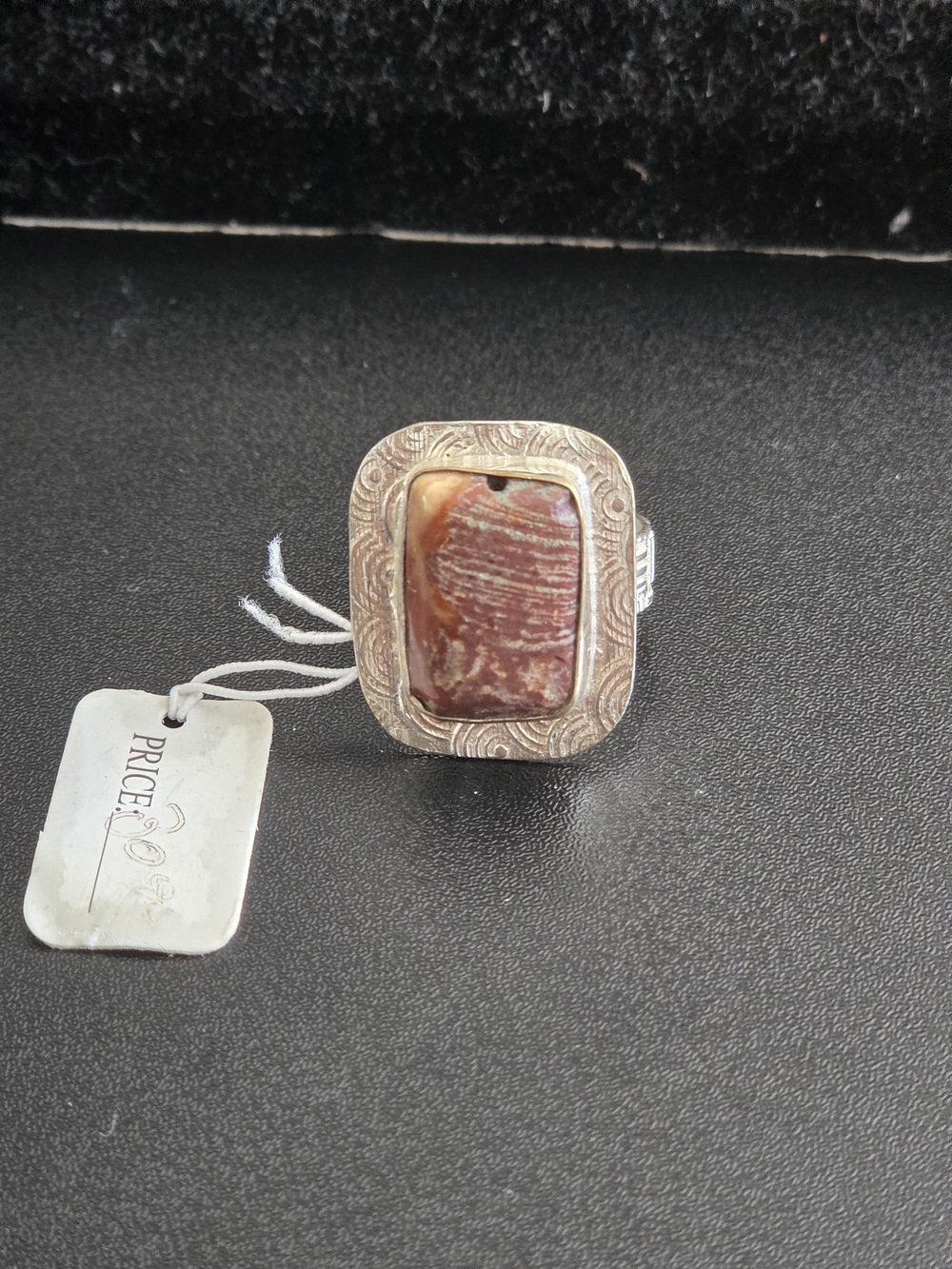 925 Silver  Vintage-Inspired Brown Jasper Statement Ring in Silver-Tone Setting